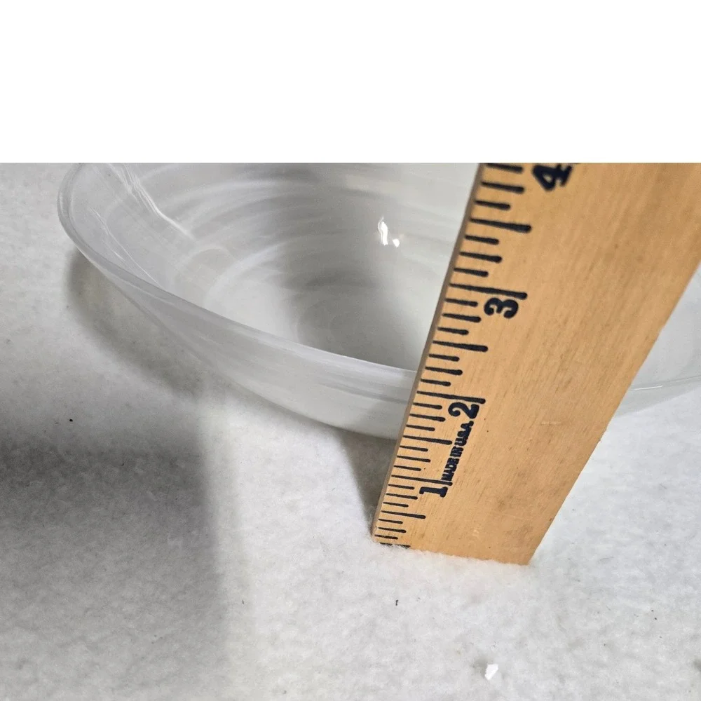 White Alabaster Swirl Art Glass Oval Serving Bowl Centerpiece 8.5 Inch